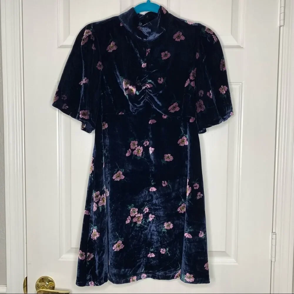 FREE PEOPLE Womens Be My Baby Navy Blue Velvet Mini Button Back Dress Size 2/XS